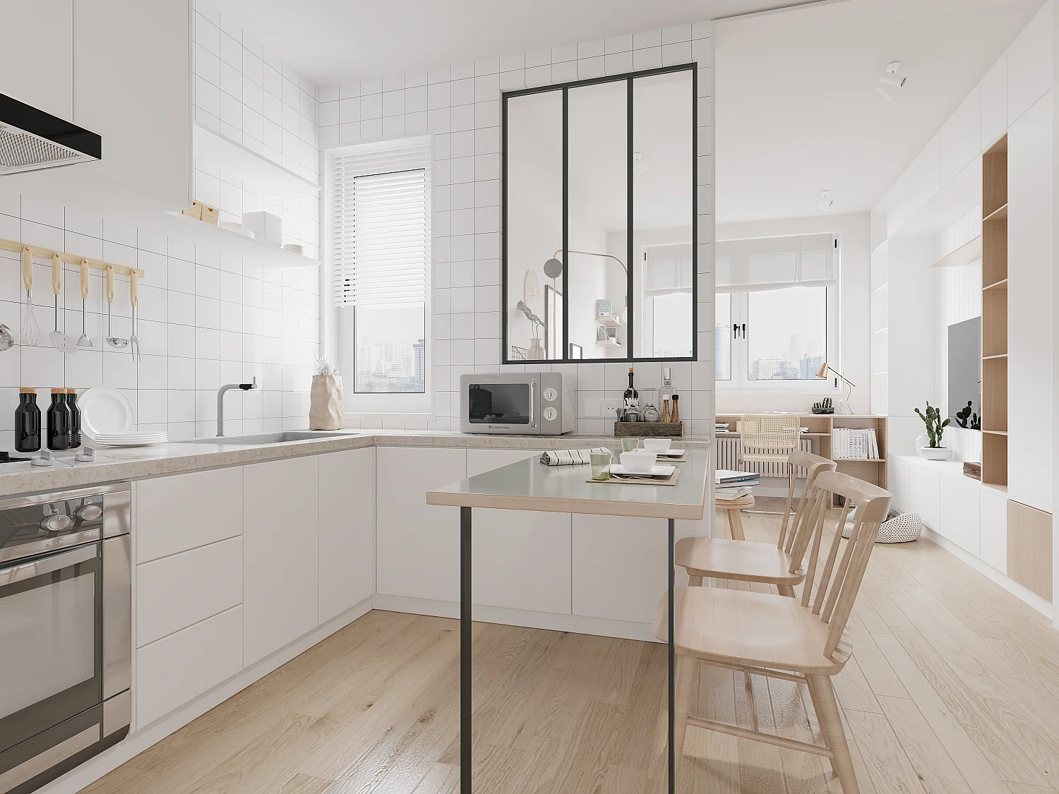 Glazen binnenraam BAYVIEW van aluminium met zwarte poedercoating - 90 x 130 cm