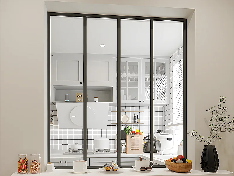 Glazen binnenraam BAYVIEW van aluminium met zwarte poedercoating - 120 x 130 cm