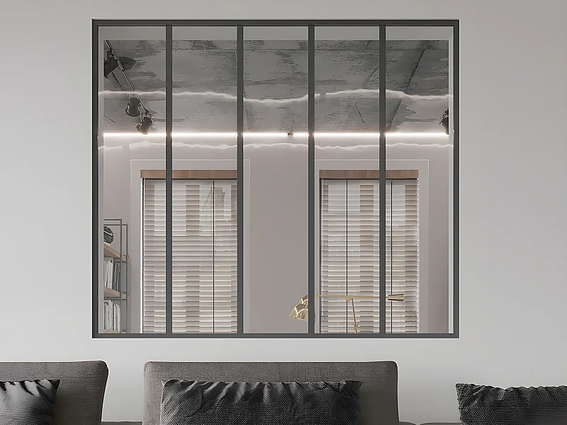 Cristalera estilo atelier BAYVIEW de aluminio termolacado negro - 150x130 cm