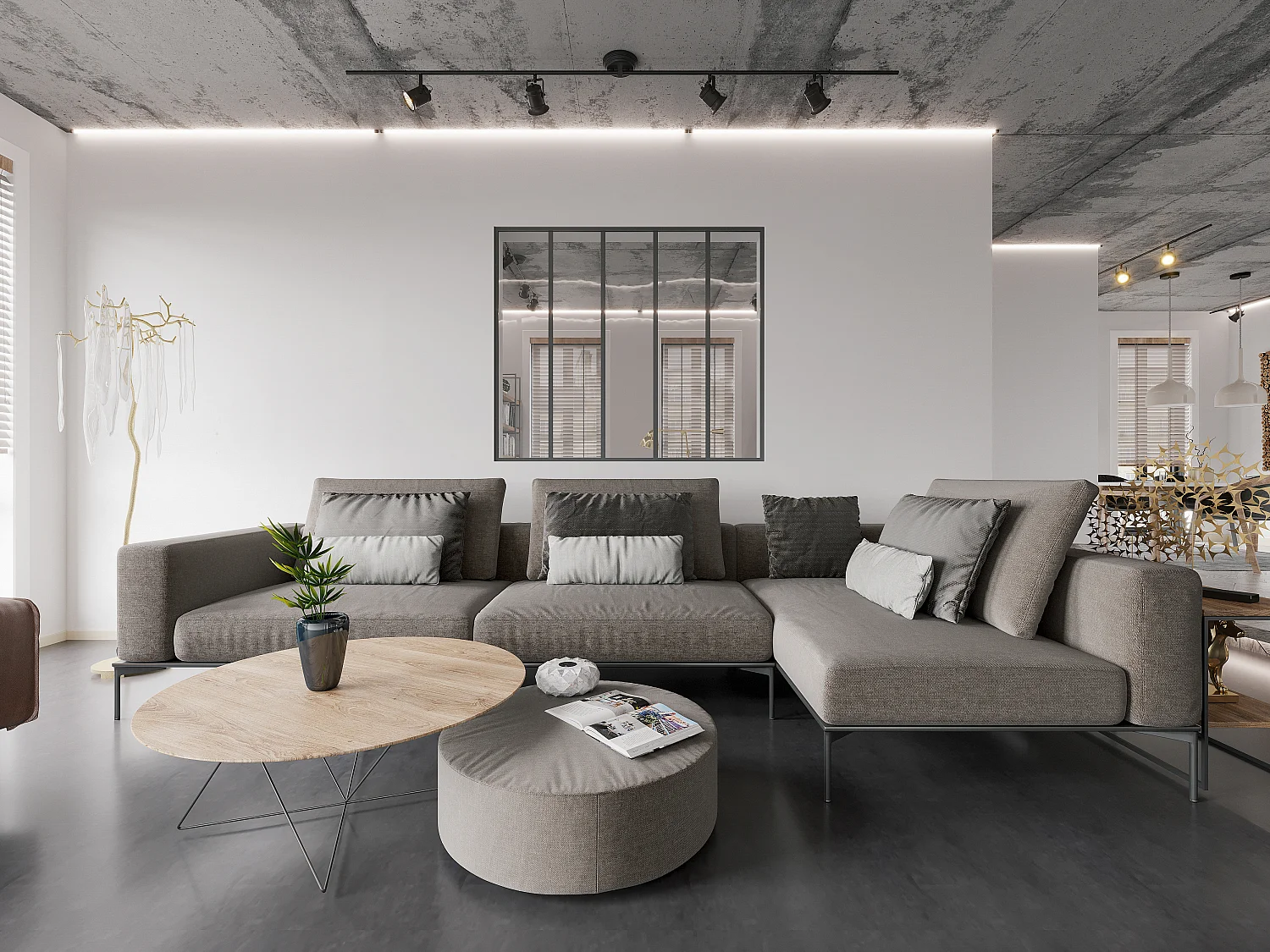 Przeszklona ścianka BAYVIEW z aluminium lakierowanego na czarno - 150x130 cm