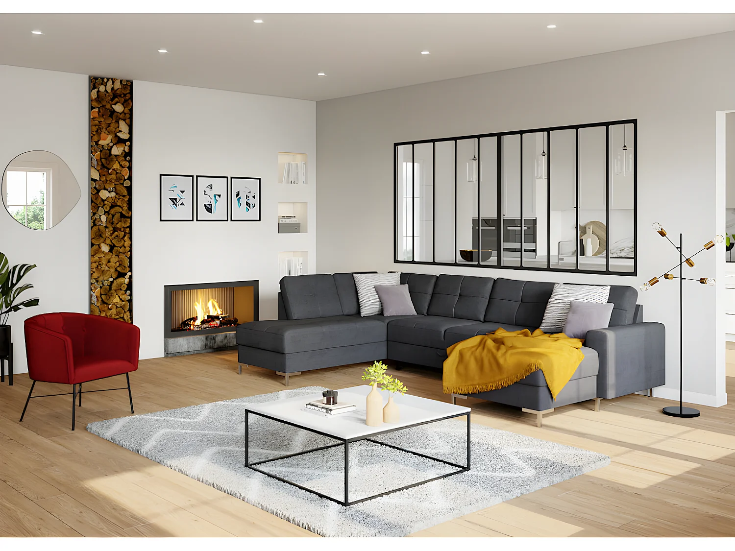 Glazen binnenraam BAYVIEW van aluminium met zwarte poedercoating - 150 x 130 cm