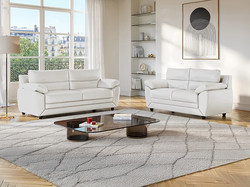 Sofá 3+2 plazas de piel sintética MANOA - Color blanco