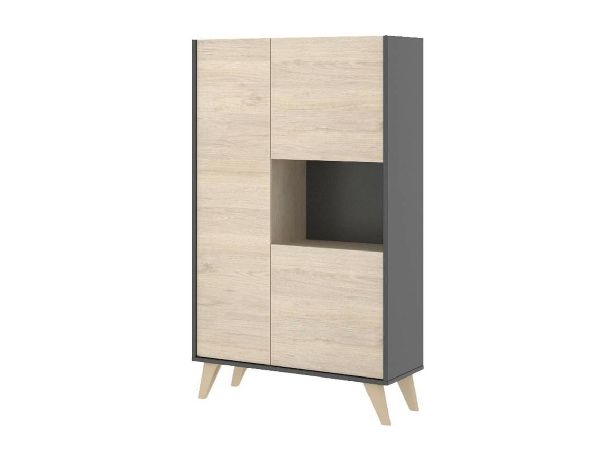 Highboard mit 3 Türen & 1 Ablage - Eichefarben & Anthrazit - KOLYMA günstig online kaufen