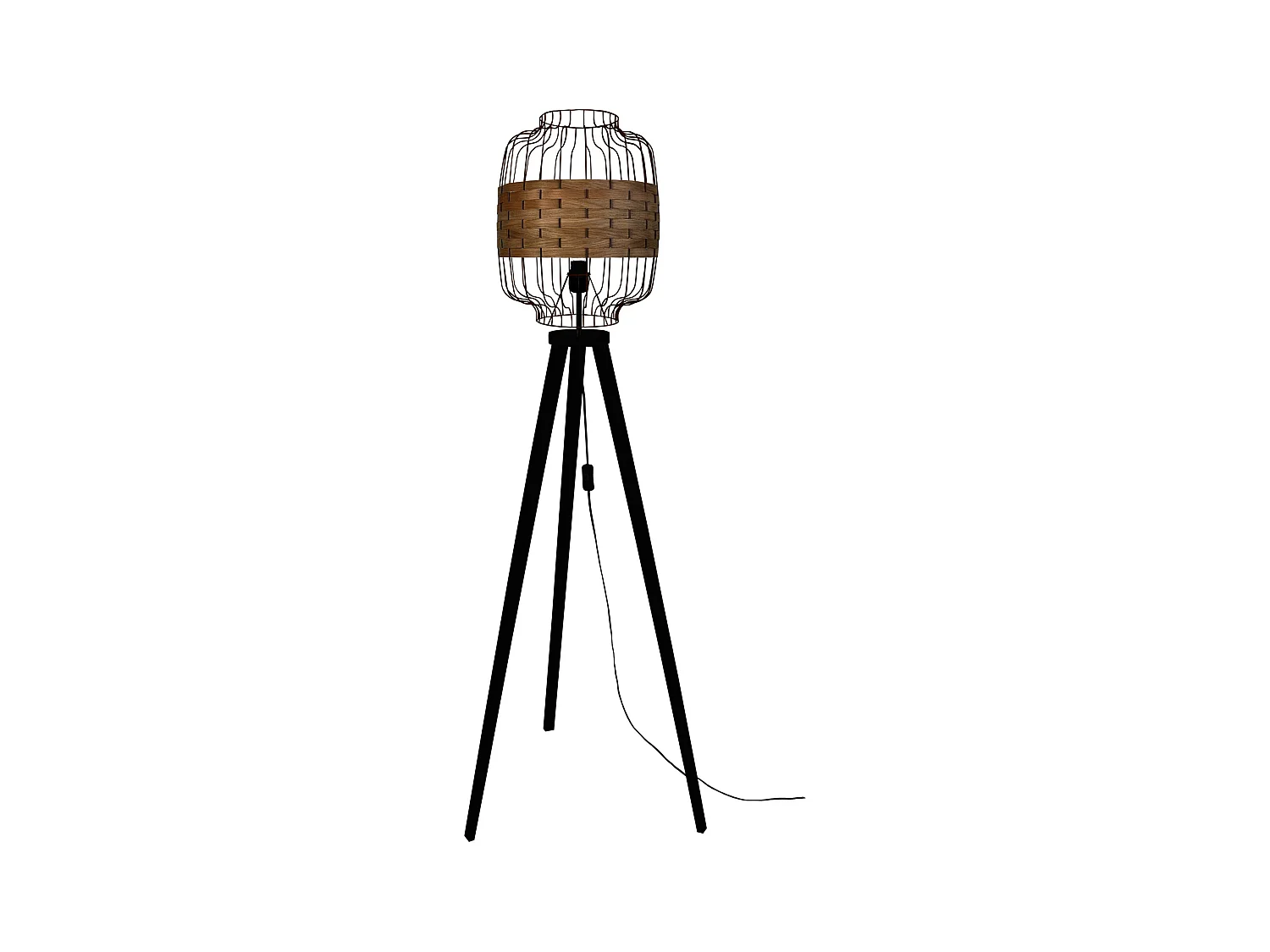 Lampadaire trépied bois  noir et foncé 170 cm.
