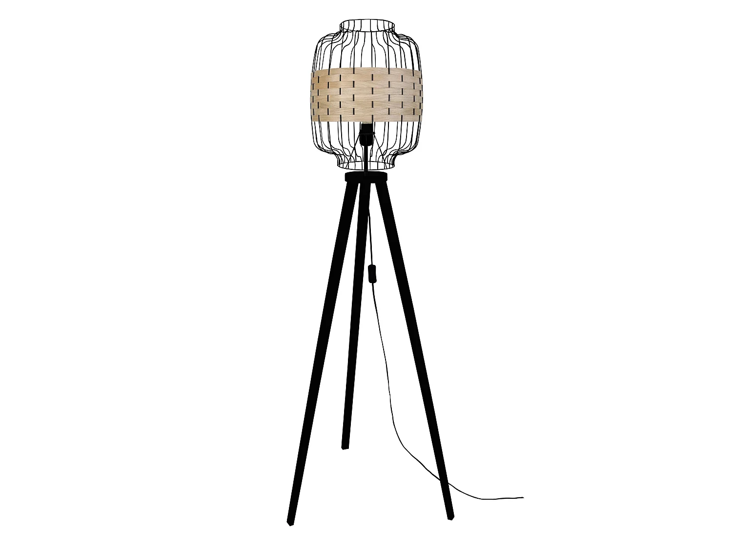 TRESSÉ-RANGOON A - Lampadaire trépied bois noir et bois Chêne