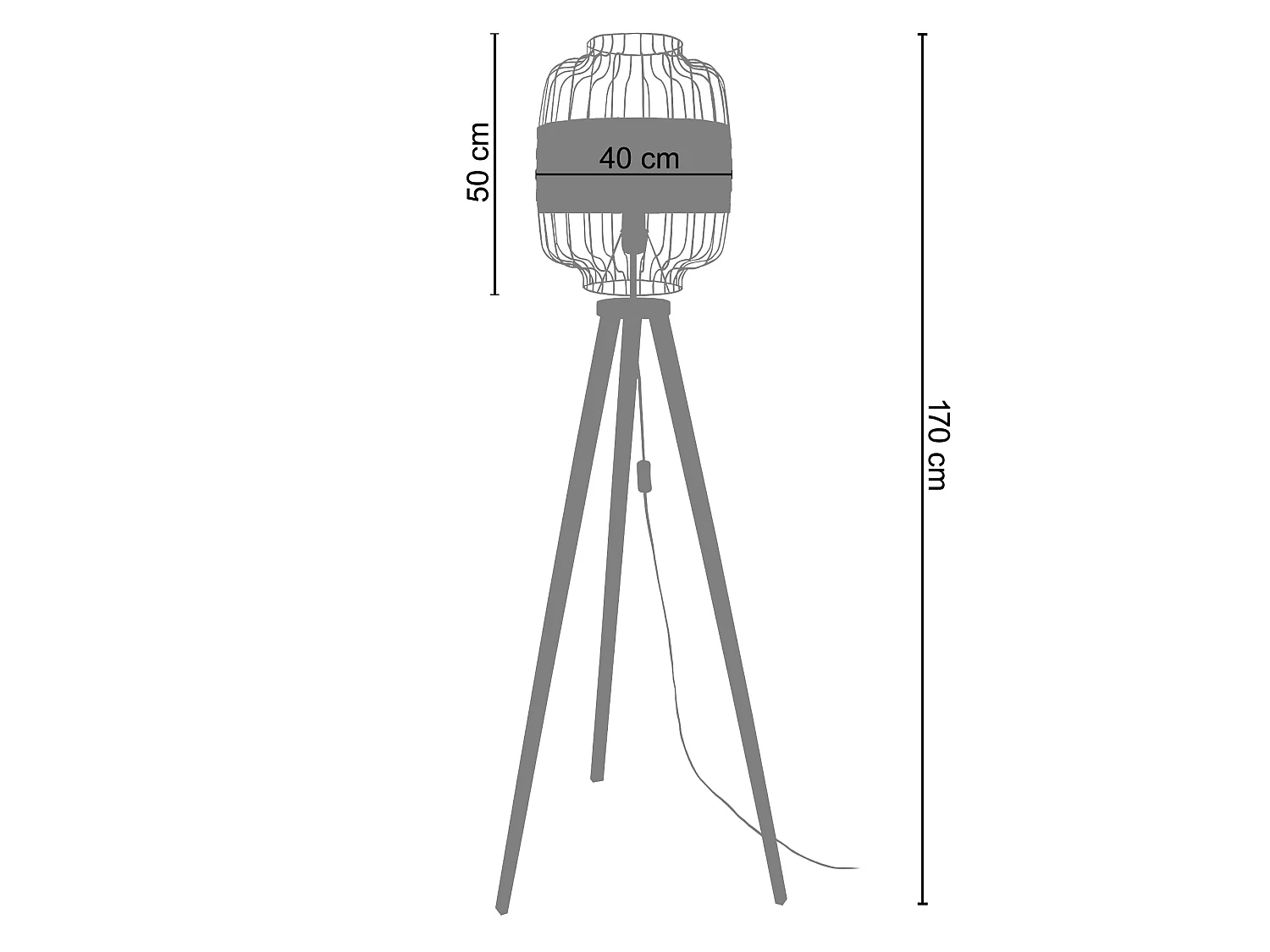 TRESSÉ-RANGOON A - Lampadaire trépied bois noir et bois Chêne