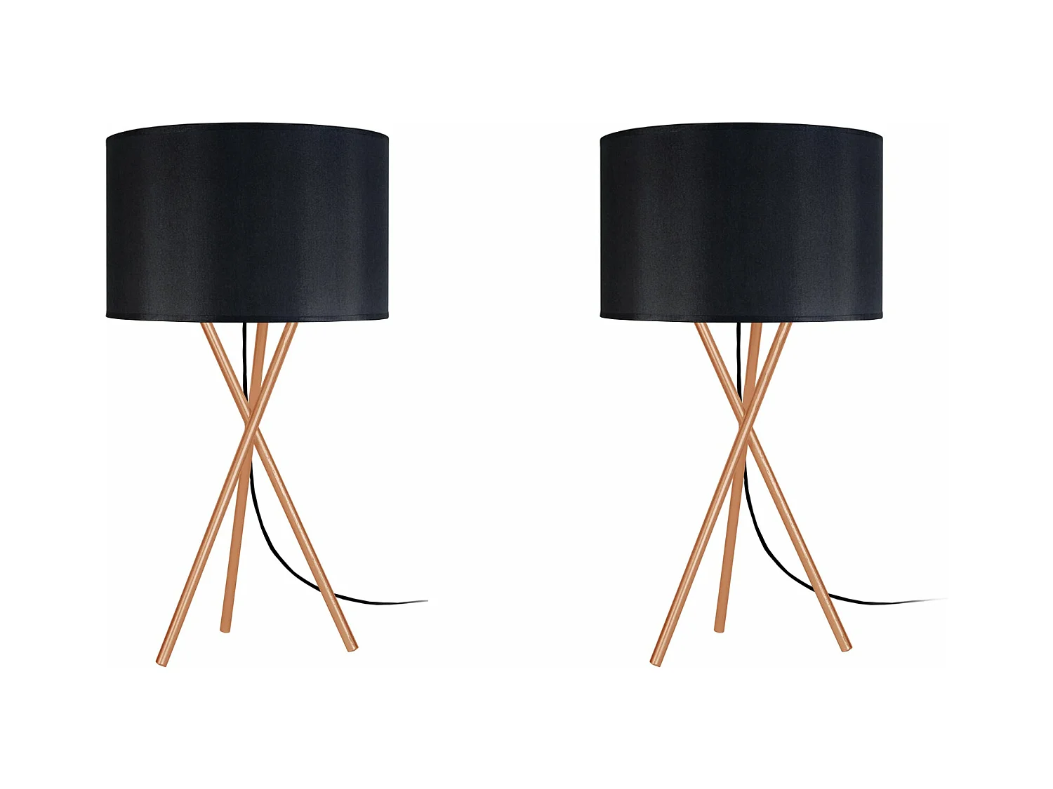 Pair de Lampes de chevet, trépied métal  cuivre 41,noir cm.