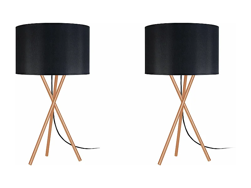 Pair de Lampes de chevet, trépied métal  cuivre 41,noir cm.