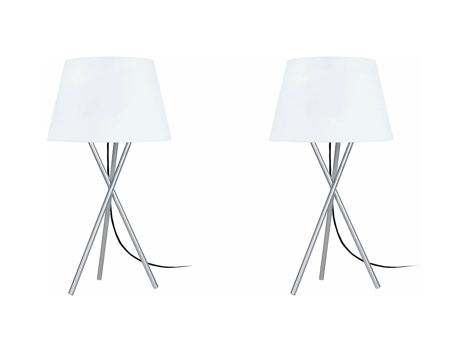 Pair de Lampes de chevet trépied métal  aluminium,blanc 41 cm.