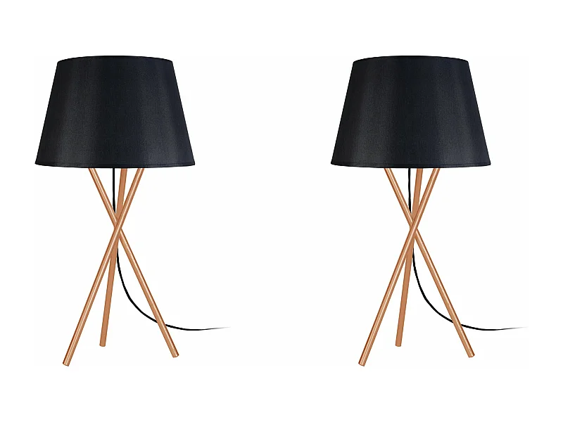 Pair de Lampes de chevet trépied métal  cuivre 4,noir cm.
