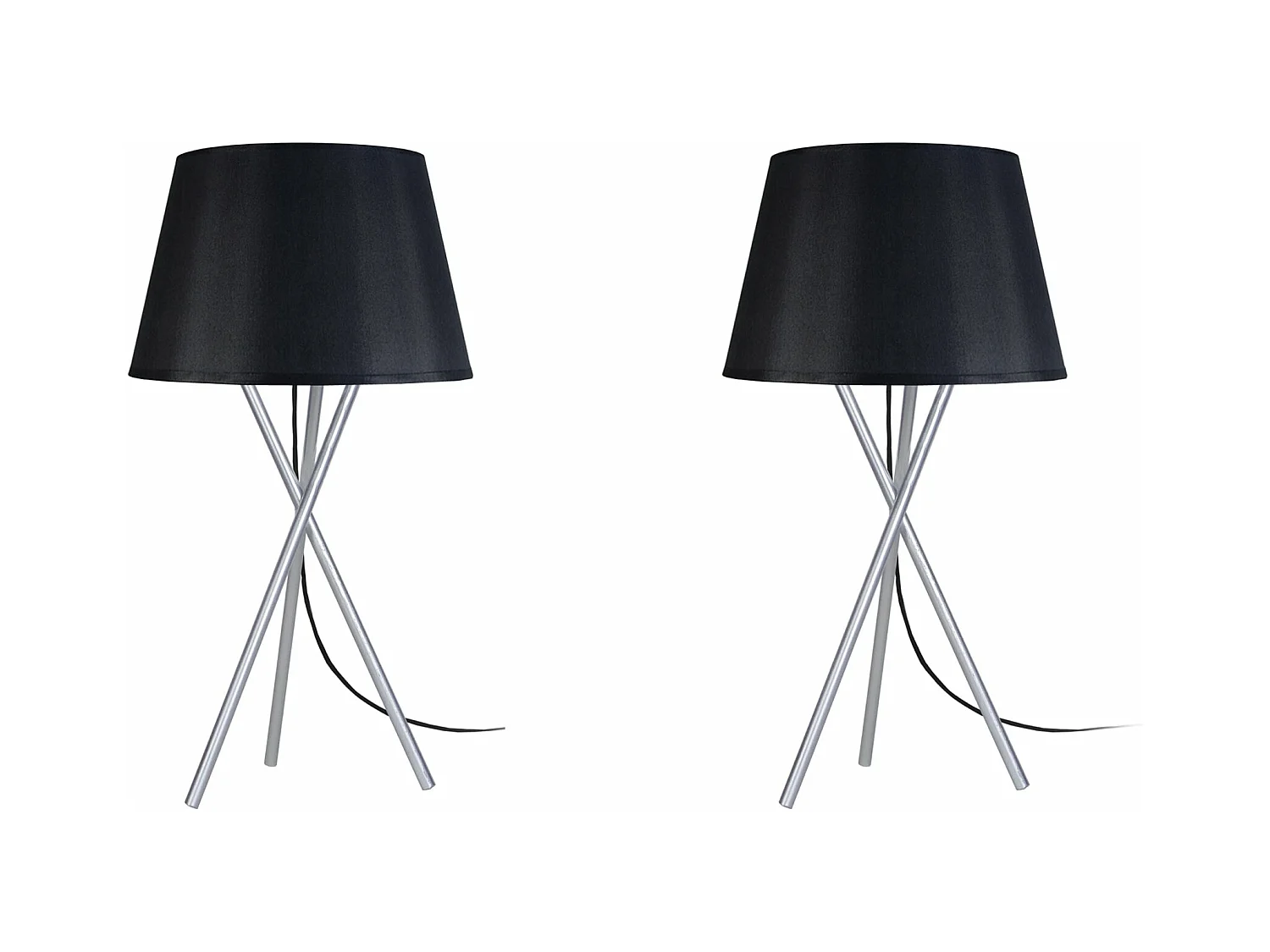Pair de Lampes de chevet, trépied métal  aluminium,noir 41 cm.