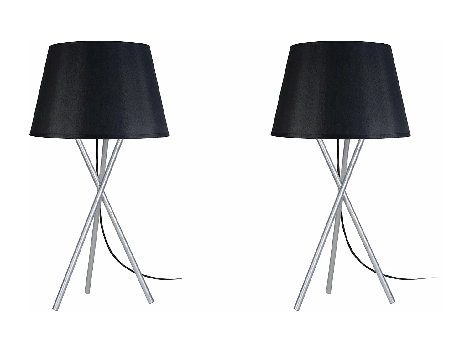 Pair de Lampes de chevet, trépied métal  aluminium,noir 41 cm.