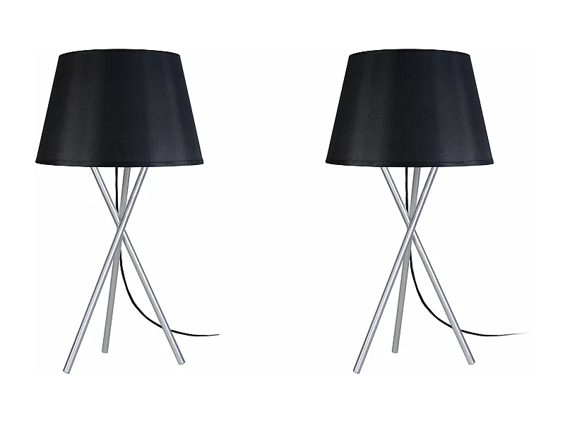 Pair de Lampes de chevet, trépied métal  aluminium,noir 41 cm.