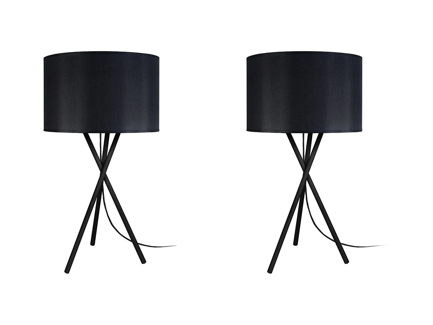 Pair de Lampes de chevet trépied métal  noir 41 cm.