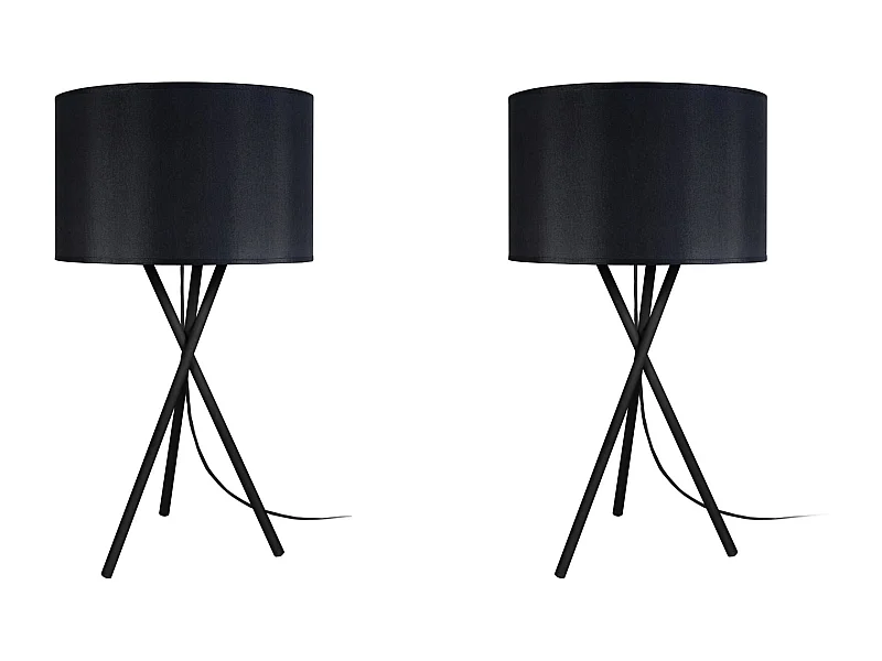 Pair de Lampes de chevet trépied métal  noir 41 cm.