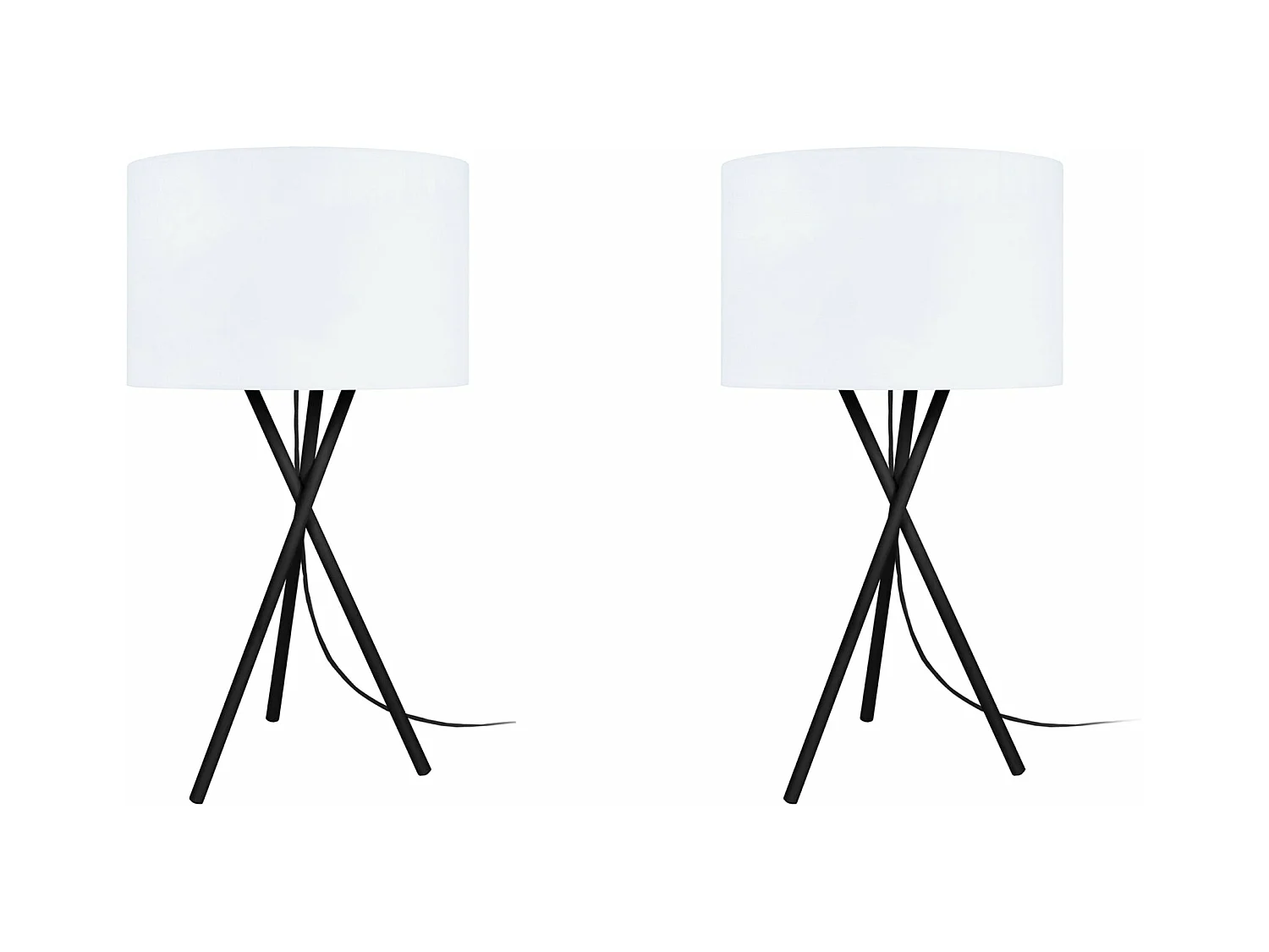 Pair de Lampes de chevet trépied métal  noir,blanc 41 cm.