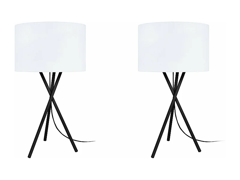 Pair de Lampes de chevet trépied métal  noir,blanc 41 cm.