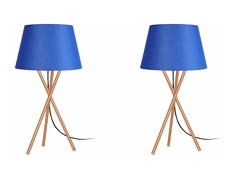 Pair de Lampes de chevet trépied métal  cuivre 41,bleu cm.