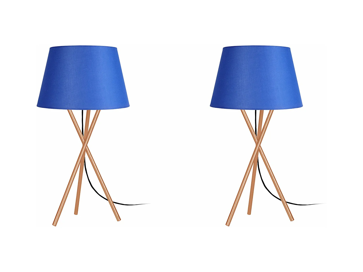 Pair de Lampes de chevet trépied métal  cuivre 41,bleu cm.