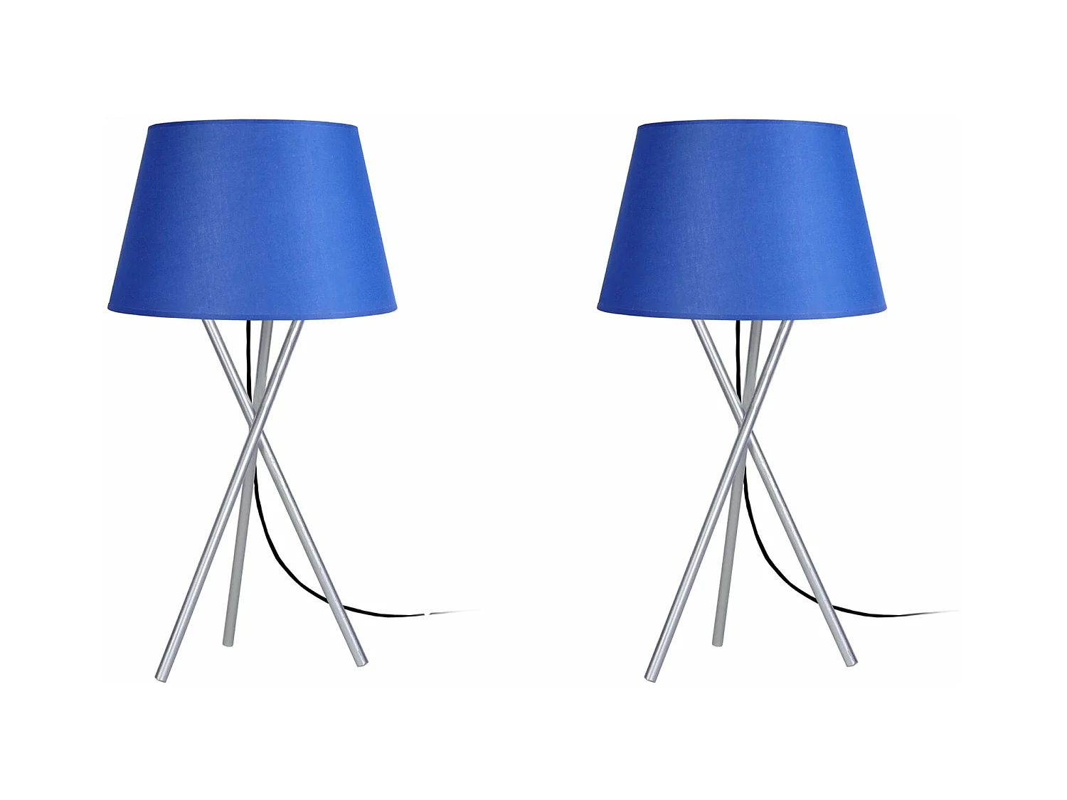 Pair de Lampes de chevet trépied métal  aluminium,bleu 41 cm.