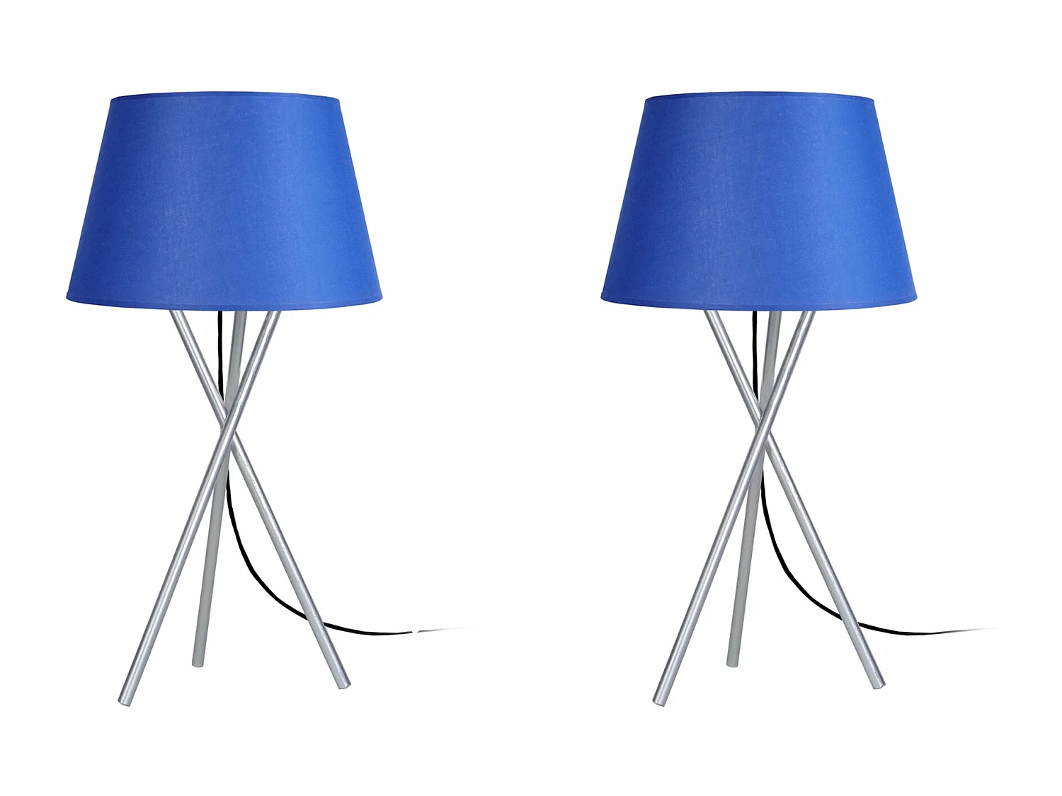 Pair de Lampes de chevet trépied métal  aluminium,bleu 41 cm.