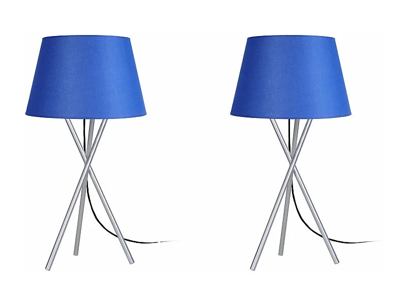 Pair de Lampes de chevet trépied métal  aluminium,bleu 41 cm.