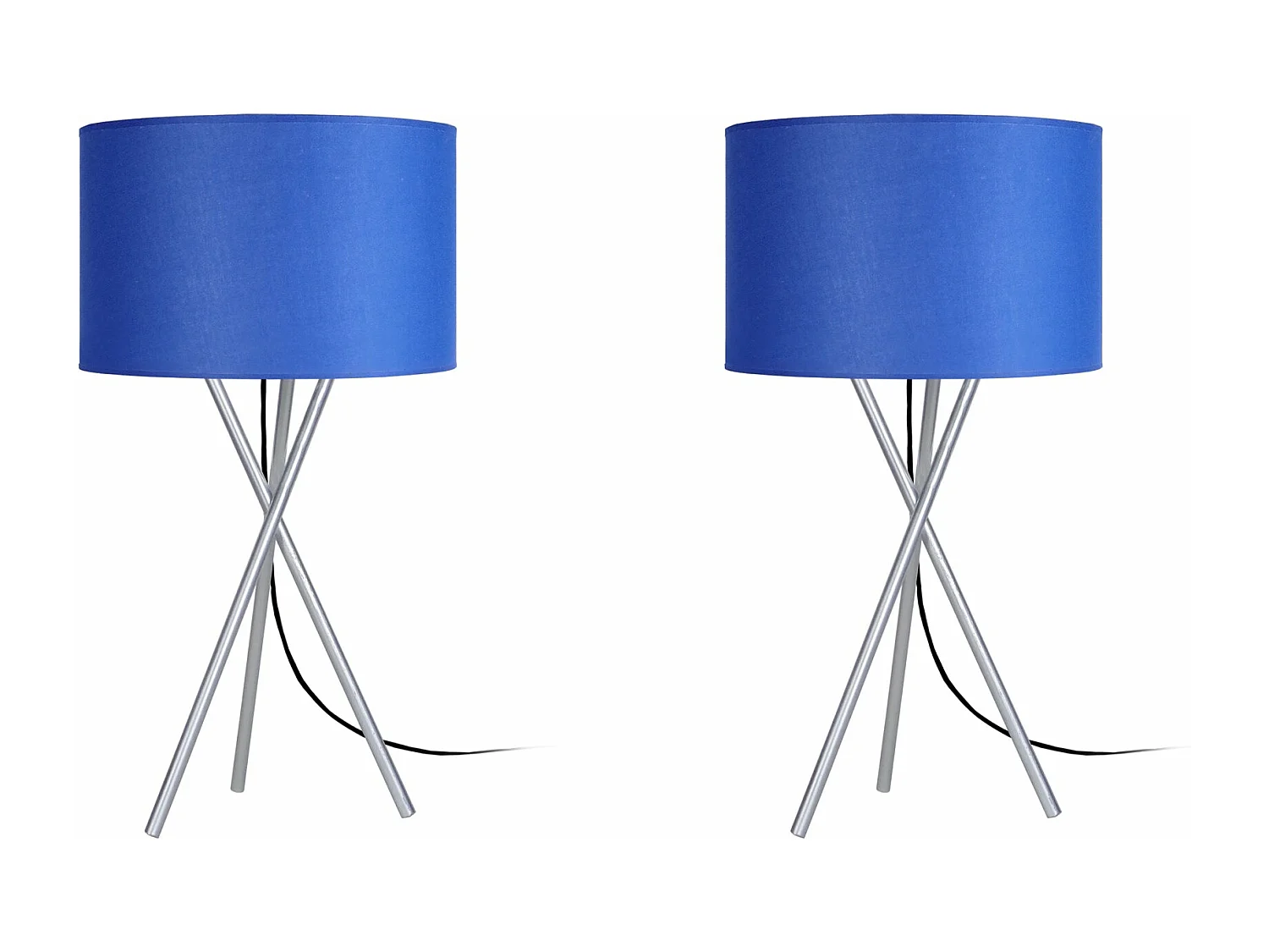 Pair de Lampes de chevet, trépied métal  aluminium,bleu 41 cm.