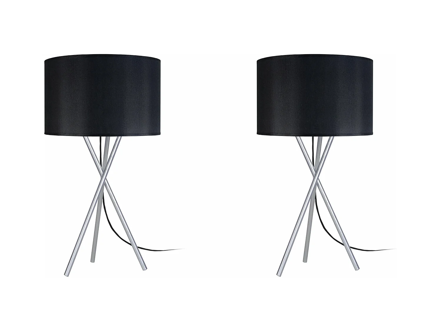 Pair de Lampes de chevet trépied métal  aluminium,noir 41 cm.