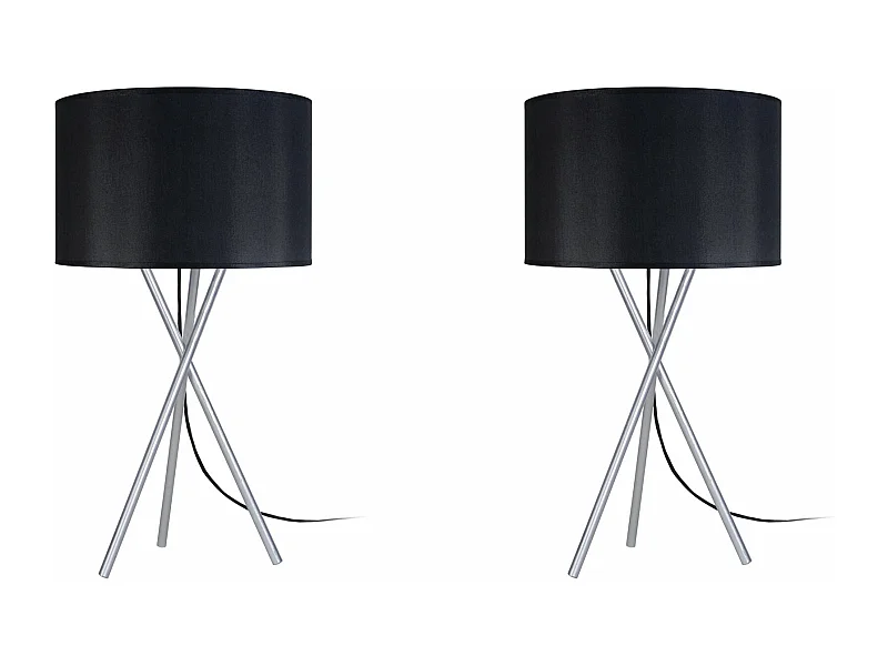 Pair de Lampes de chevet trépied métal  aluminium,noir 41 cm.