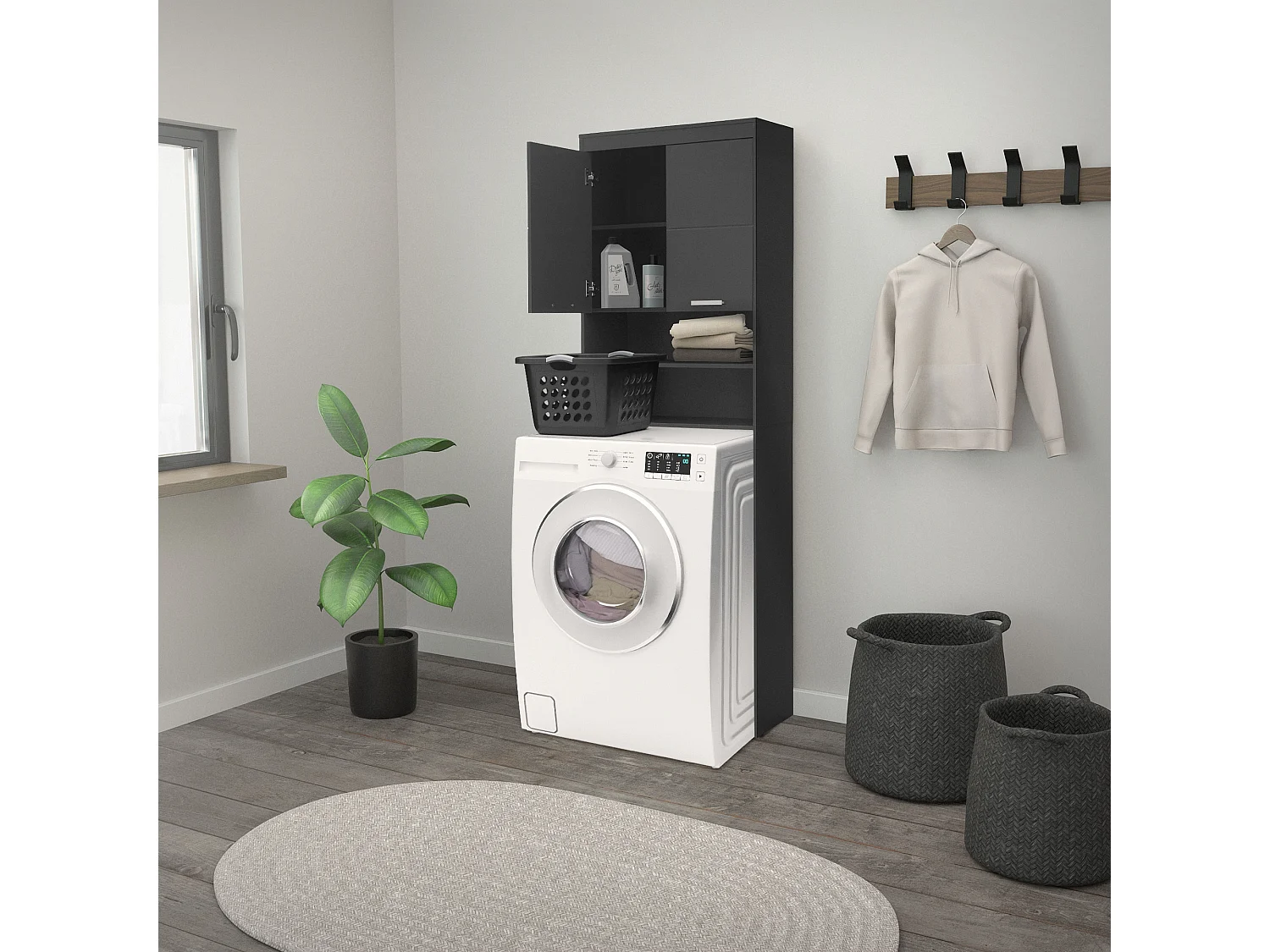 Mobile lavatrice 63x24x187 cm mobile alto MDF grigio scuro ML-DESIGN