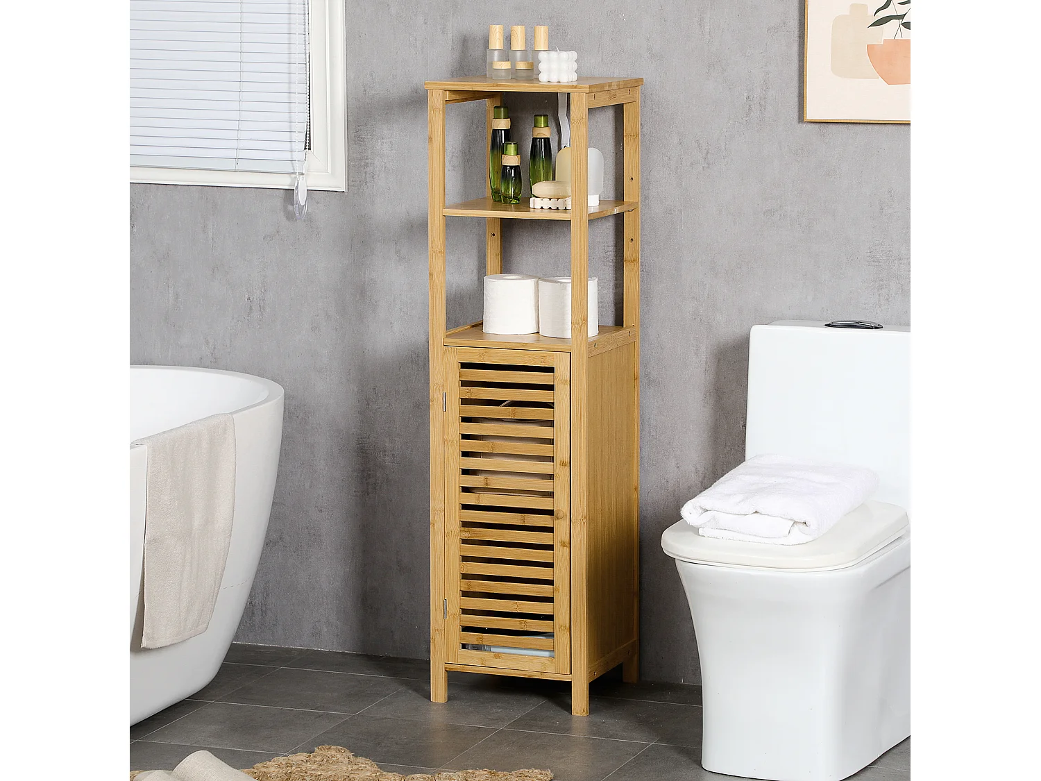 Armario de baño madera natural 32.9x29.9x120 cm kleankin