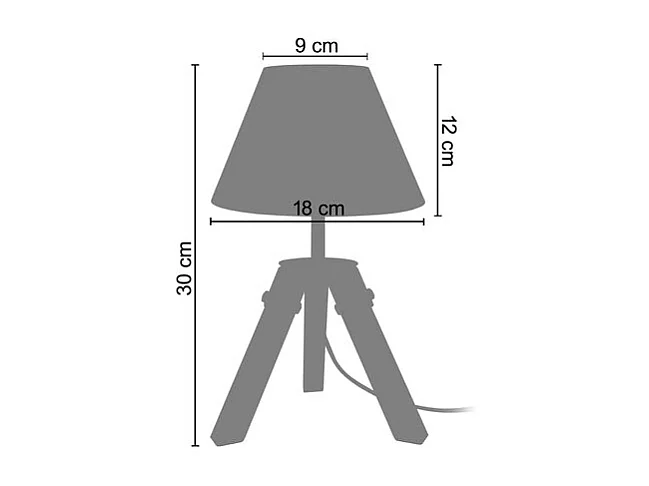 Pair de Lampes de chevet trépied bois  naturel,noir gris 30 cm.