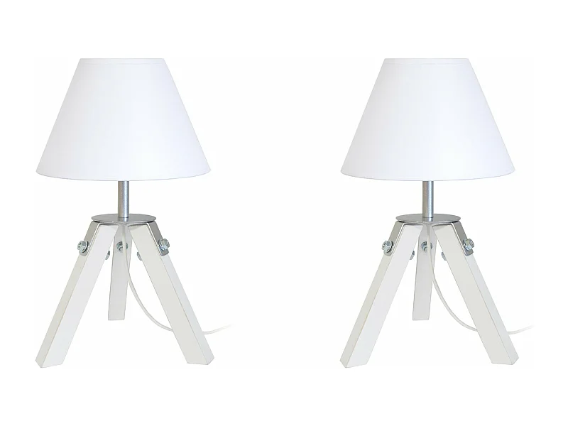 Pair de Lampes de chevet trépied, bois  naturel,aluminium,écru 30 cm.