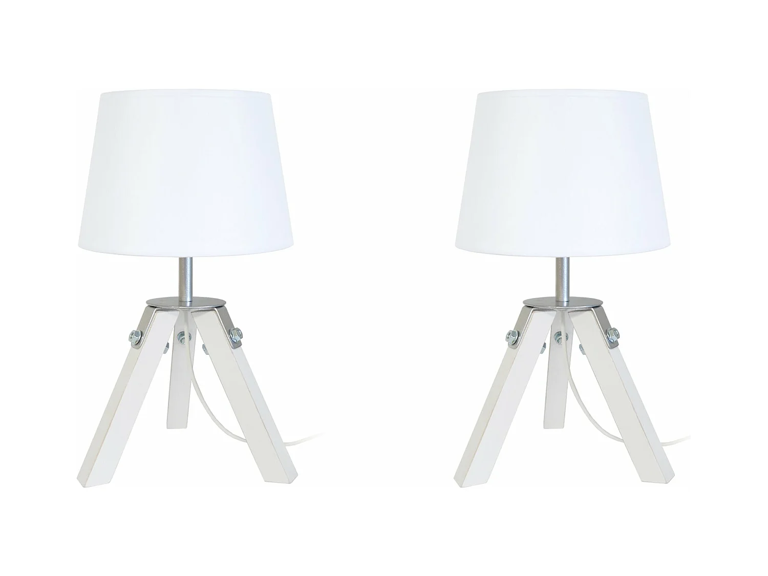 Pair de Lampes de chevet, trépied bois  naturel,aluminium,écru 30 cm.