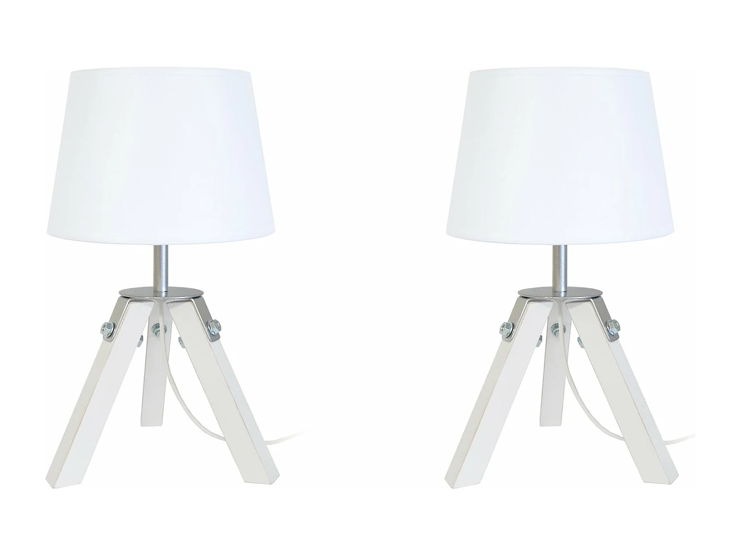 Pair de Lampes de chevet, trépied bois  naturel,aluminium,écru 30 cm.