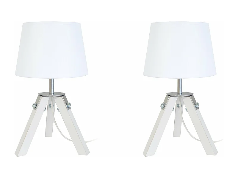Pair de Lampes de chevet, trépied bois  naturel,aluminium,écru 30 cm.