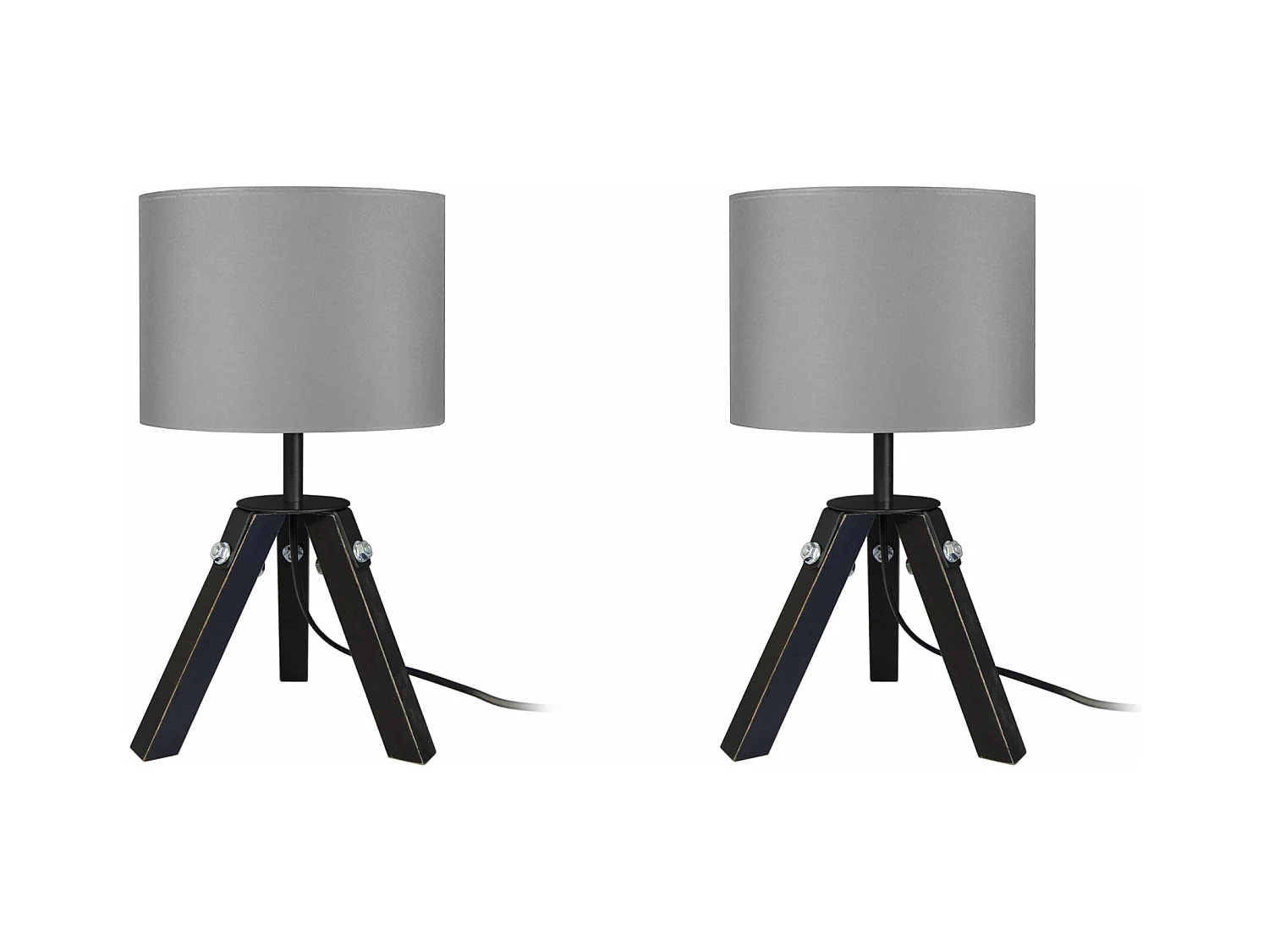 Pair de Lampes de chevet trépied, bois  naturel,anoir,gris 30 cm.