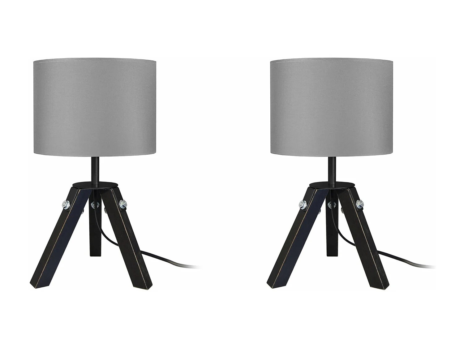 Pair de Lampes de chevet trépied, bois  naturel,anoir,gris 30 cm.