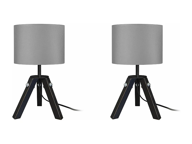 Pair de Lampes de chevet trépied, bois  naturel,anoir,gris 30 cm.