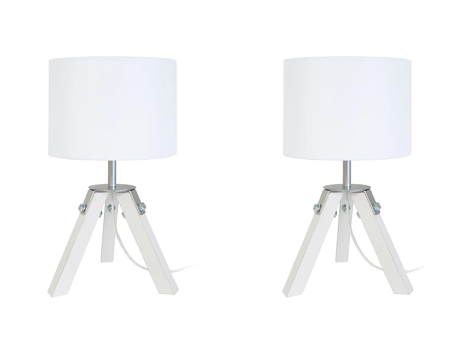 Pair de Lampes de chevet trépied bois  naturel,aluminium,écru 30 cm.