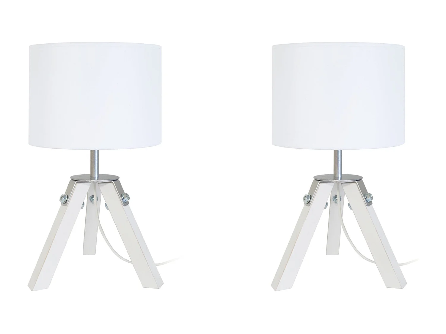 Pair de Lampes de chevet trépied bois  naturel,aluminium,écru 30 cm.