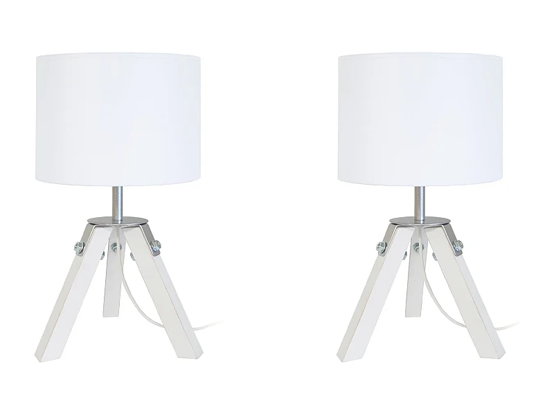 Pair de Lampes de chevet trépied bois  naturel,aluminium,écru 30 cm.