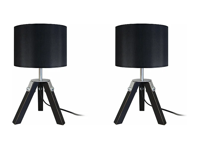Pair de Lampes de chevet trépied bois  naturel,aluminium,noir 30 cm.