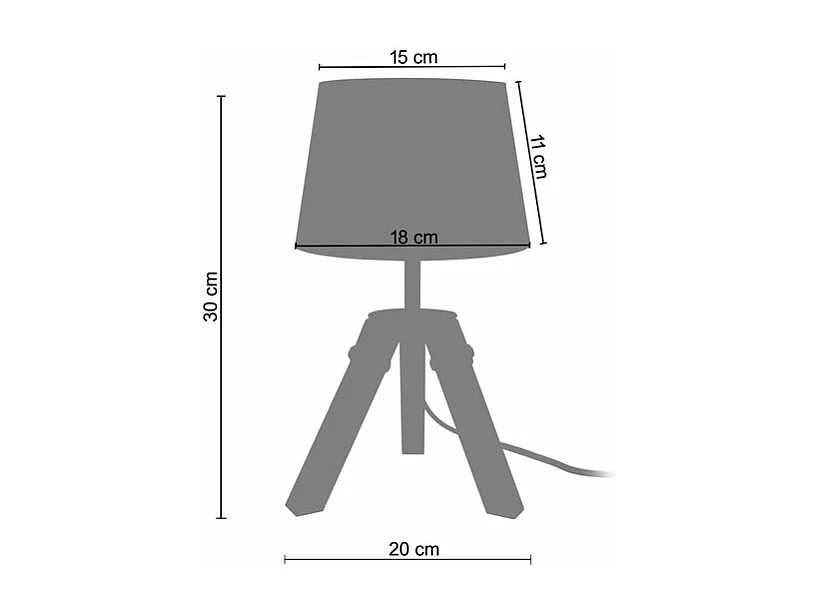 Pair de Lampes de chevet, trépied bois  naturel,noir,gris 30 cm.