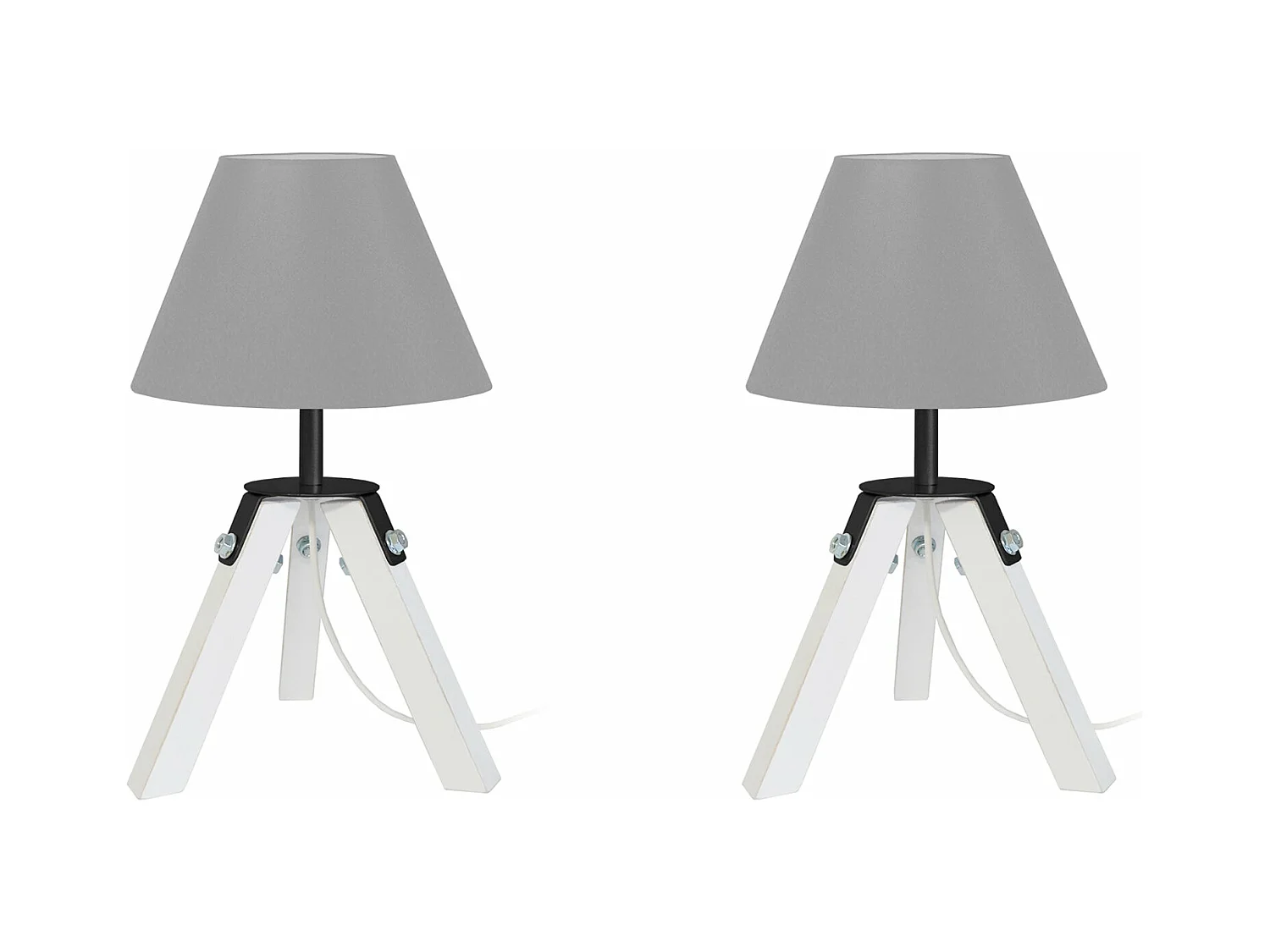 Pair de Lampes de chevet trépied bois  naturel, blanc, gris 30 cm.