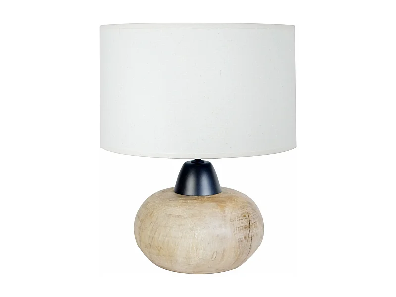 Lampe a poser ronde bois  foncé,blanc 43 cm.