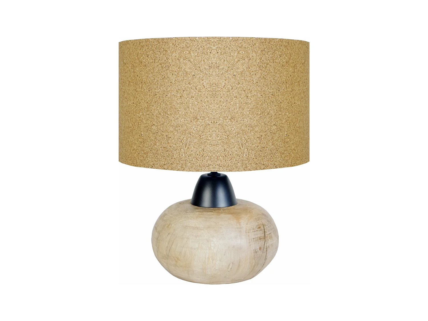Lampe a poser ronde bois  foncé,liège 43 cm.
