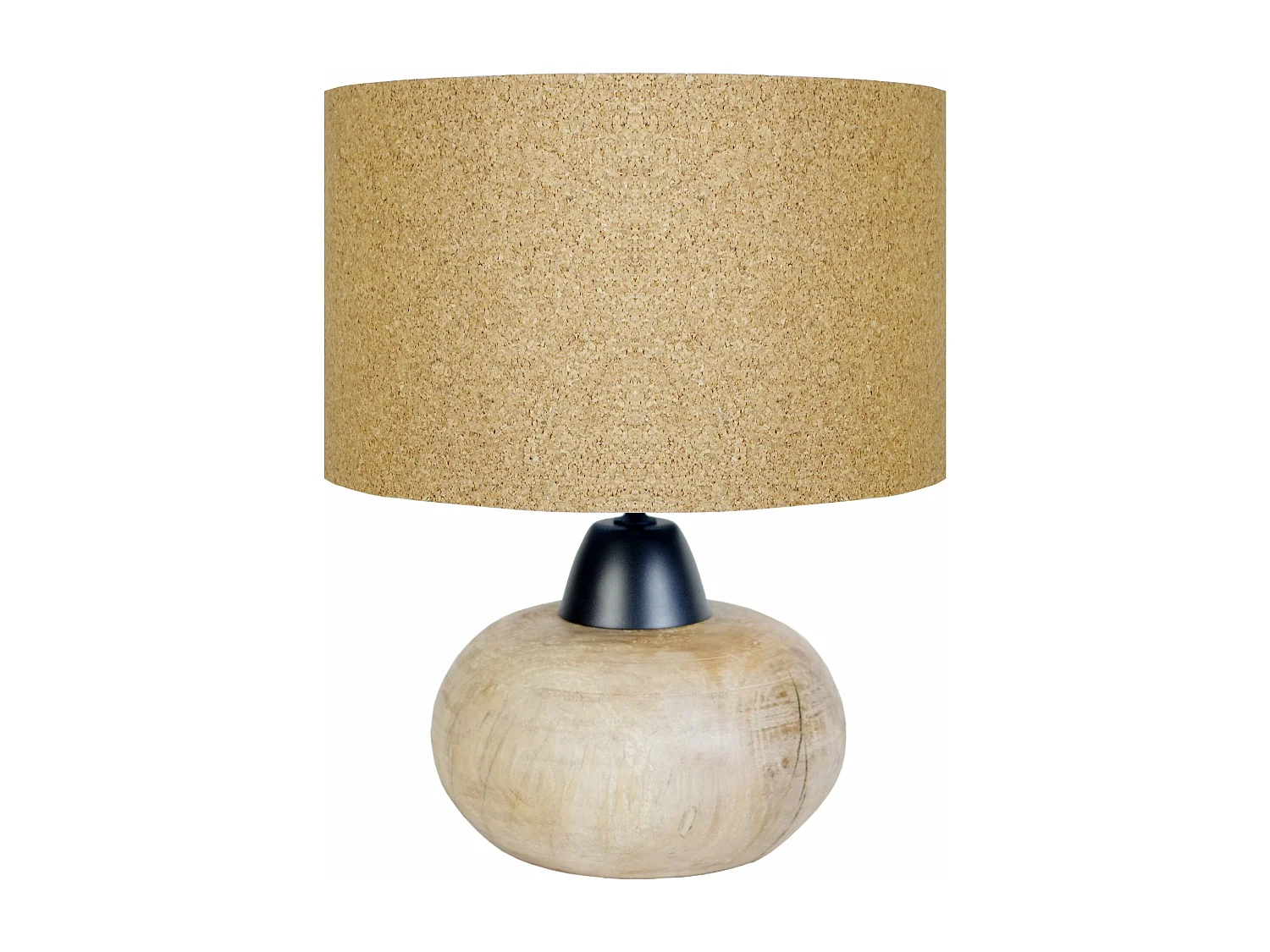 Lampe a poser ronde bois  foncé,liège 43 cm.
