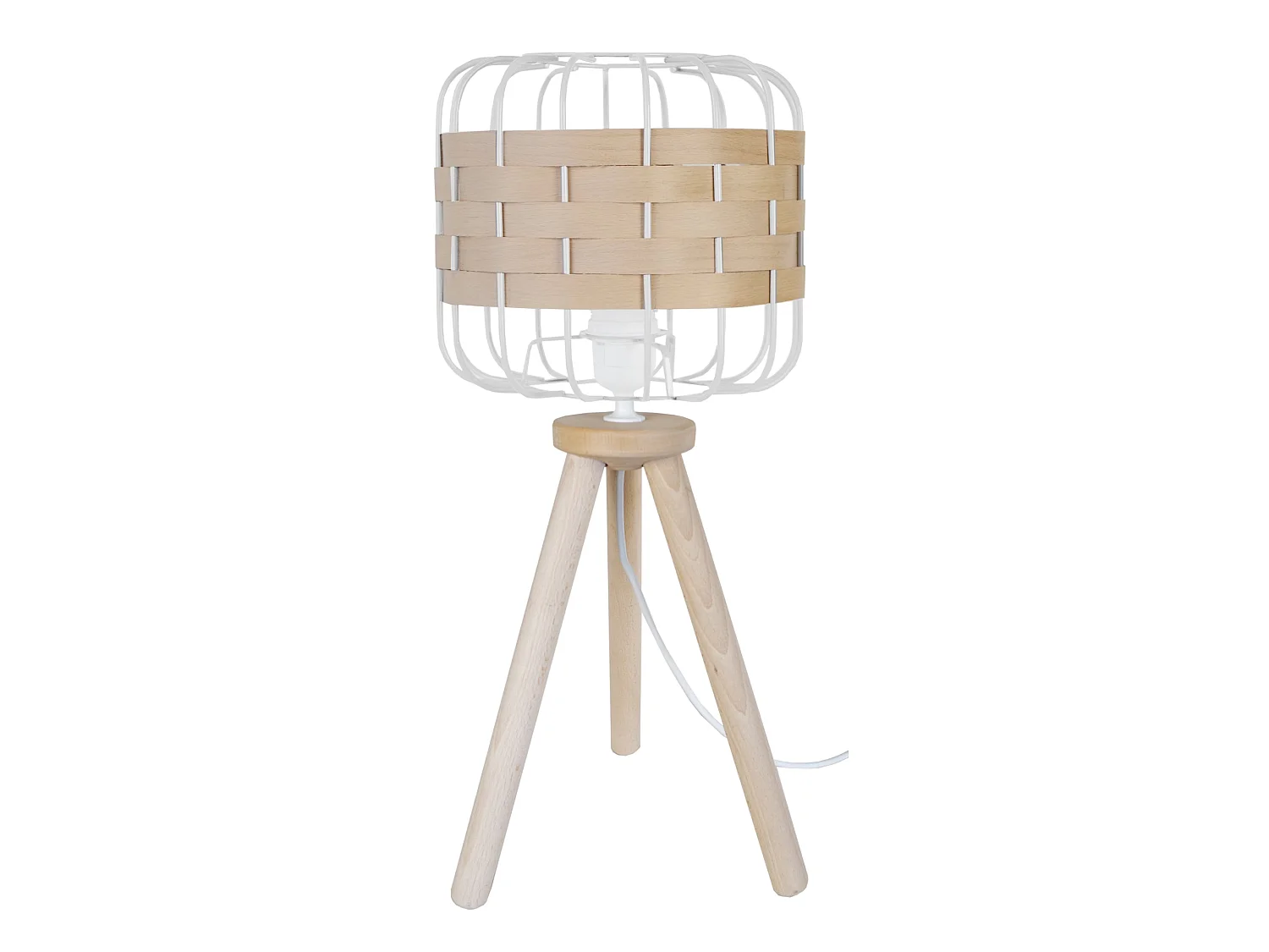 TRESSÉ.BAGO R - Lampe a poser trépied bois naturel et blanc