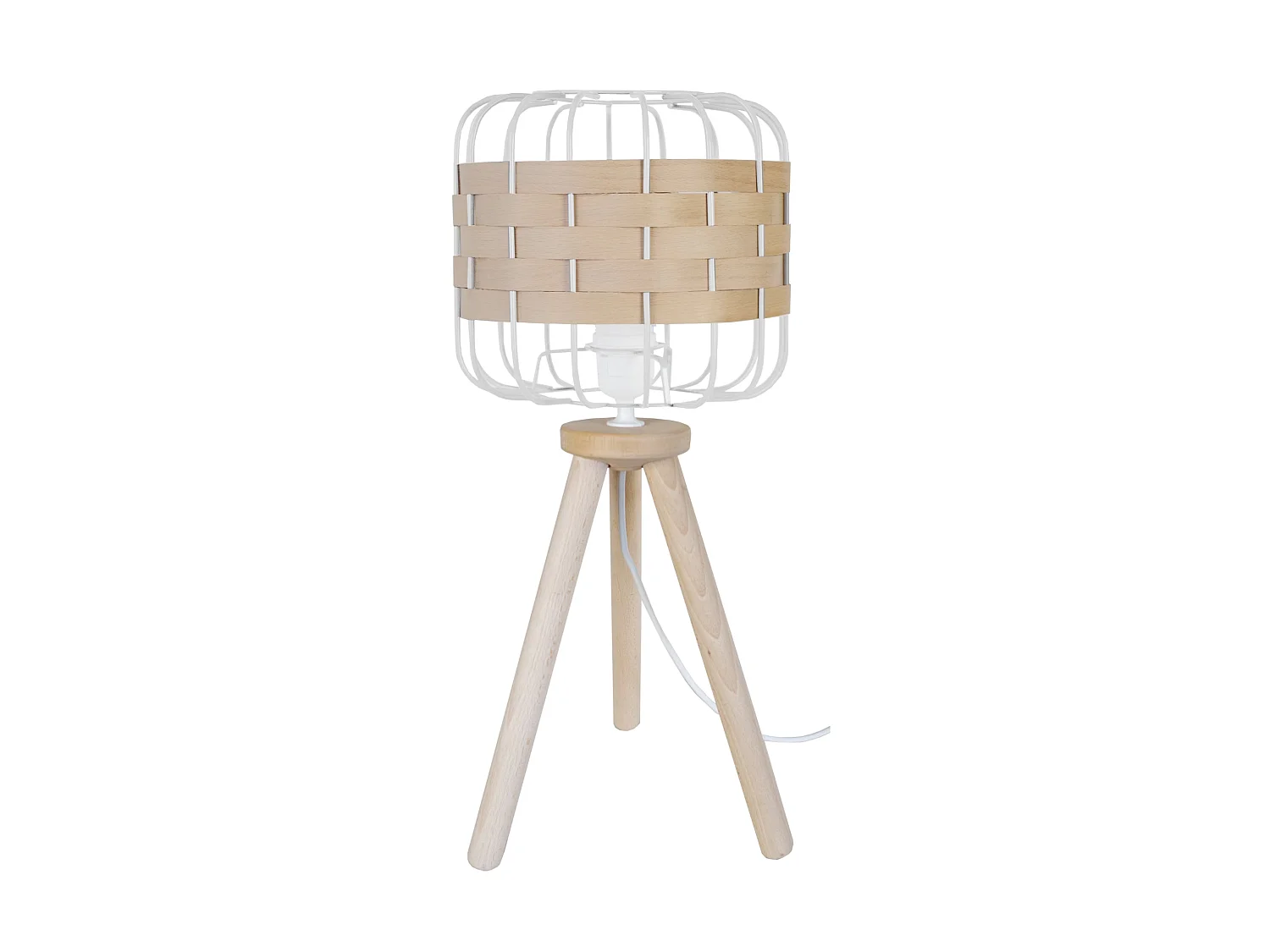 TRESSÉ.BAGO R - Lampe a poser trépied bois naturel et blanc